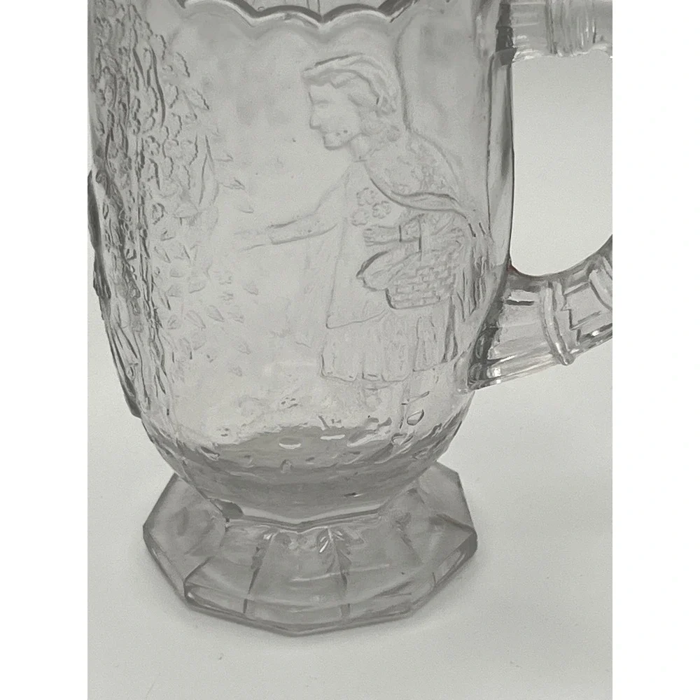 Vintage Little Red Riding Hood Clear Glass Pitcher Embossed Fairytale Creamer